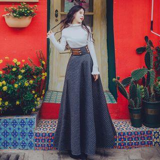 Set: Mock Neck Knit Top + Maxi A-line Skirt