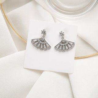 925 Sterling Silver Rhinestone Fan Dangle Earring 1 Pair - Stud Earring - One Size