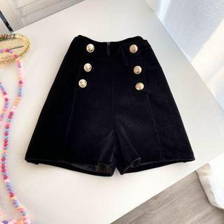 High-waist Velvet A-line Wide-leg Shorts