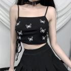 Butterfly Embroidered Drawstring Cropped Camisole Top