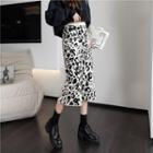 High-waist Leopard Knit Skirt