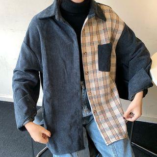 Plaid Panel Corduroy Shirt Jacket