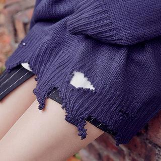 V-neck Distressed Wool Blend Sweater
