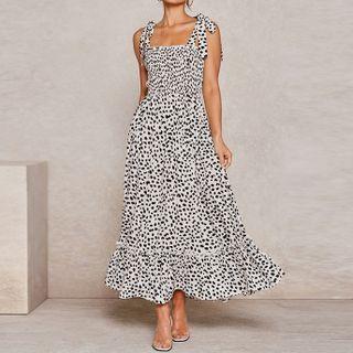 Spaghetti-strap Print Midi Smock A-line Dress