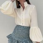 Lantern-sleeve Knitted Blouse