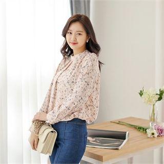 Pleated-front Floral Print Top