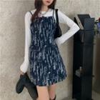 Long-sleeve Plain T-shirt / Spaghetti Strap Mini A-line Denim Dress