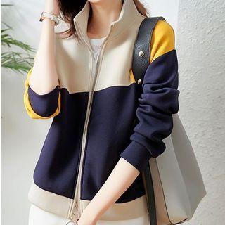 Stand Collar Color Block Zip-up Jacket