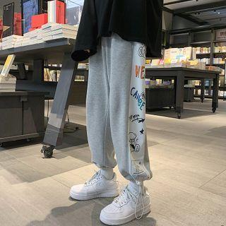 Print Drawstring-cuff Straight-leg Sweatpants