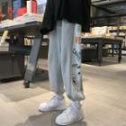 Print Drawstring-cuff Straight-leg Sweatpants