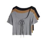 Short Sleeve Square Neck Lace-up T-shirt