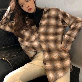 Mock Two-piece Plaid Acrylic Long-sleeve Top