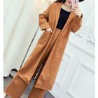 Set: Single-button Long Coat + Wide-leg Pants