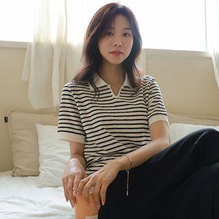 Collared Stripe Terry T-shirt