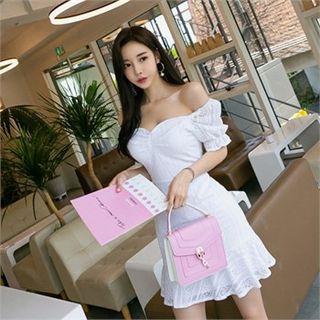 Off-shoulder Ruffle-hem Lace Minidress