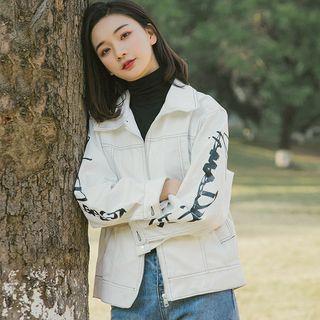 Lettering Denim Zip-up Jacket