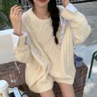 Mock Two-piece Cable Knit Sweater White - One Size
