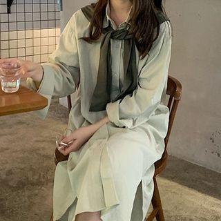 Set:plain Single-breasted Long-sleeve Shirtdress + Plain Cape
