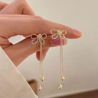 Bow Alloy Fringed Earring Stud Earring - 1 Pair - Silver Stud - Gold - One Size