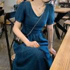 Short-sleeve Embellished Sheath Dress