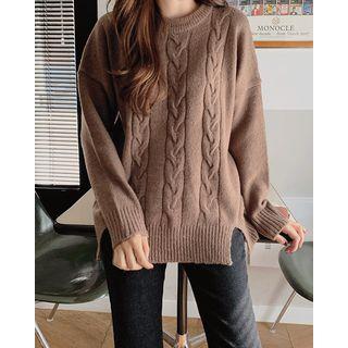 Slit-hem Cable-knit Sweater