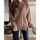 Slit-hem Cable-knit Sweater