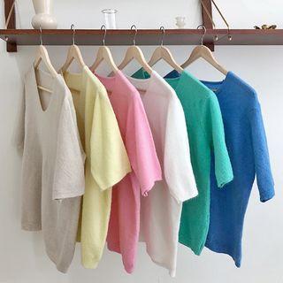 V-neck Pastel-color Knit Top