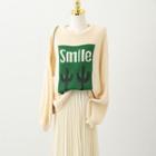 Round-neck Lettering Striped Oversize Sweater Almond - One Size