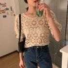 Crochet Short-sleeve Top Almond - One Size