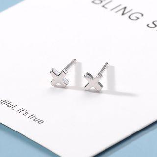 925 Sterling Silver Cross Stud Earrings 1 Pair - As Shown In Figure - One Size