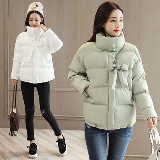 Stand Collar Bow-accent Padded Jacket