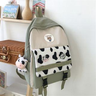 Color Block Cow Print Panel Backpack