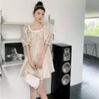 Puff-sleeve Faux Pearl Mini A-line Dress