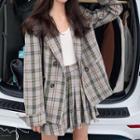 Double-buttoned Check Blazer / Check Pleated Skirt