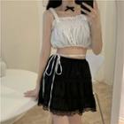 Lace Trim Mini A-line Skirt / Cropped Camisole Top