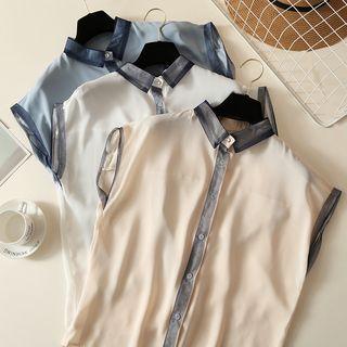 Cap-sleeve Contrast Trim Chiffon Shirt