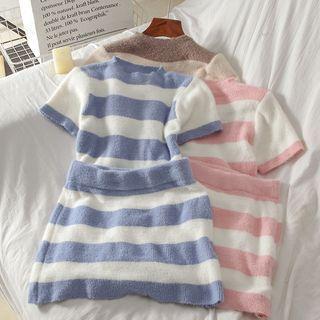 Set: Short-sleeve Striped T-shirt + Mini A-line Skirt