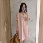 Short-sleeve A-line Dress Pink - One Size
