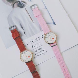 Heart Print Nylon Strap Watch