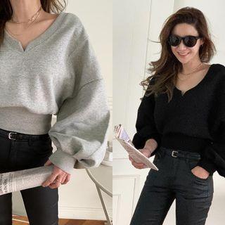 Dolman-sleeve Notch-neck Sweatshirt