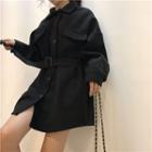 Sashed Buttoned Coat Black - One Size