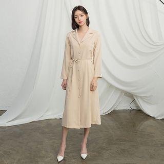 Open-placket Long Coatdress With Sash