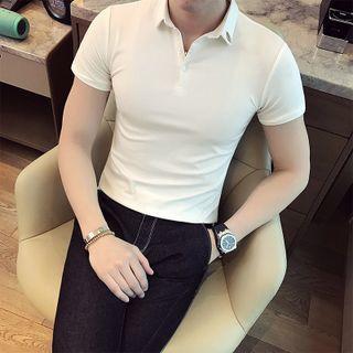 Short-sleeve Plain Collared T-shirt