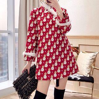 Furry Trim Long-sleeve A-line Mini Dress