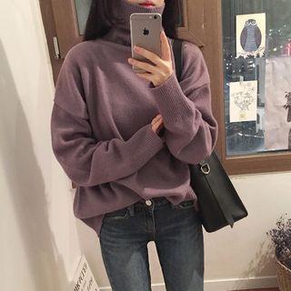 High-neck Off Shoulder Knit Sweater