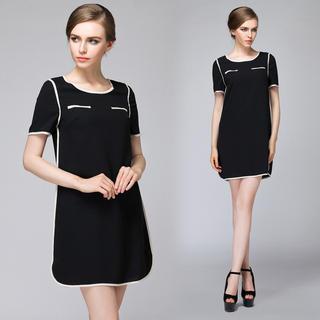 Piped Short-sleeve Dress
