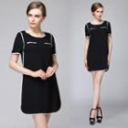Piped Short-sleeve Dress