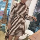 Striped Long-sleeve Cutout T-shirt Dress