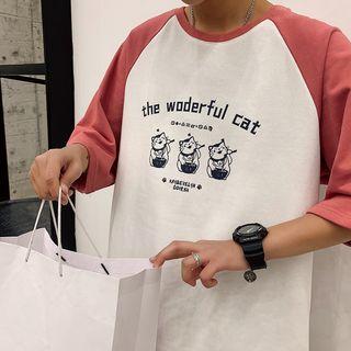 3/4-sleeve Printed Raglan T-shirt
