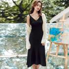 Spaghetti Strap Knit Midi Dress Black - One Size
